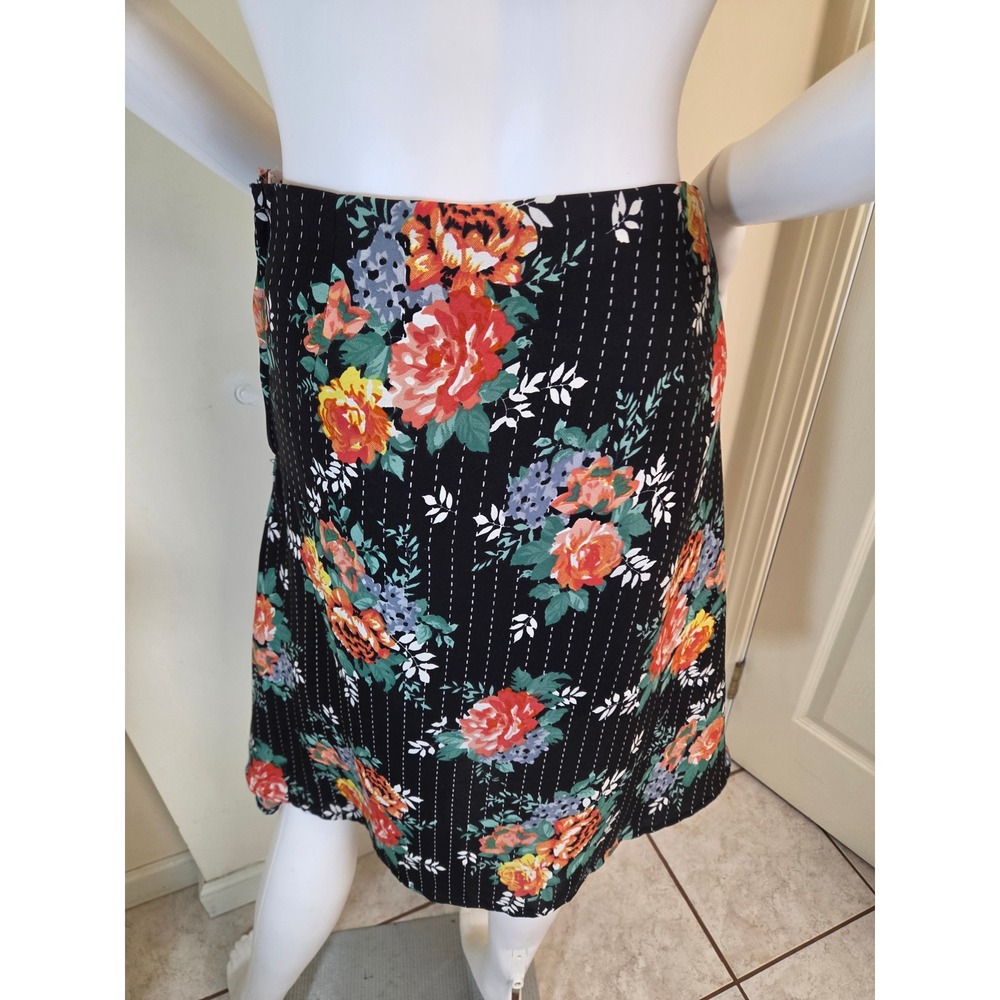 Walter‎ Baker Black Floral Handkerchief Hem Midi Skirt Size 2 Rose Pinstripe - Picture 5 of 8